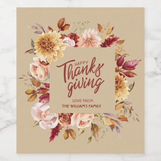 Aangepaste Thanksgiving Dag Herfst Wijn Etiket (Enkel label)