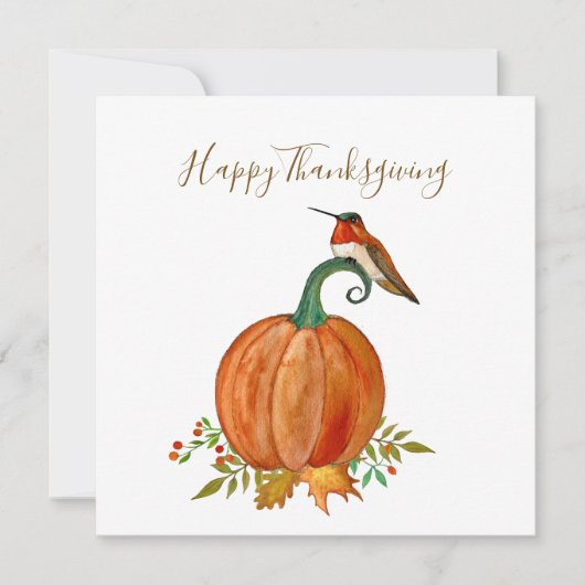Aangepaste Thanksgiving Hummingbird en pompoen Kaart (Voorkant)