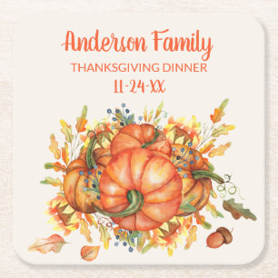 Aangepaste Thanksgiving Oranje pompoenen Vierkante Kartonnen Onderzetter