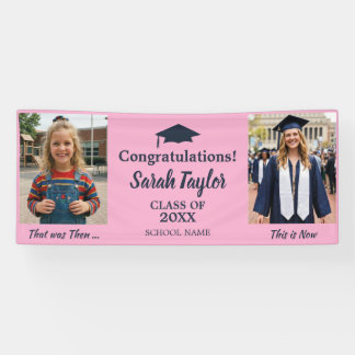 Aangepaste Then and Now 2 Foto Afstuderen Roze Spandoek