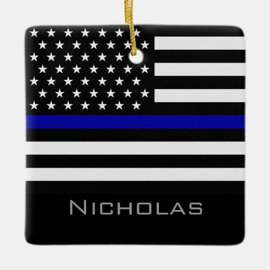 Aangepaste thin blauwe lijnvlag keramisch ornament (Voorkant)