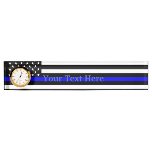 Aangepaste Thin Blue Line American Flag Display Naambordje (Voorkant)