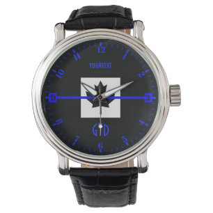Aangepaste Thin Blue Line Dial op Canadese vlag Horloge