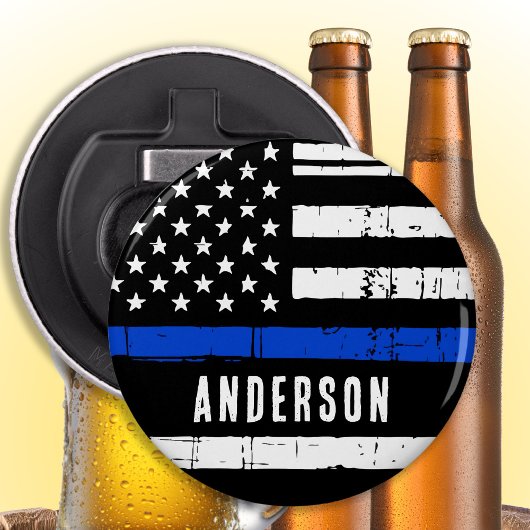 Aangepaste thin Blue Line Flag Police Button Flesopener