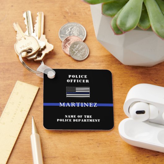 Aangepaste 'Thin Blue Line Police Officer' Sleutelhanger (Bureau)