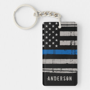 Aangepaste Thin Blue Line Police Sleutelhanger