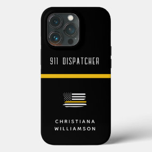 Aangepaste thin Gold Line Flag 911 Dispatcher iPhone 13 Pro Hoesje