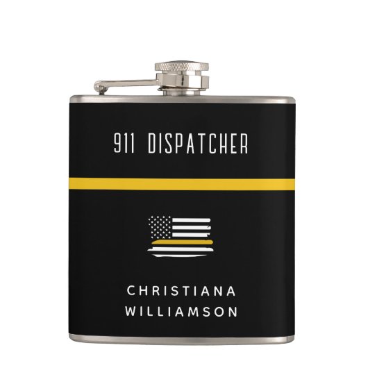 Aangepaste thin Gold Line Flag 911 Dispatcher Heupfles (Voorkant)