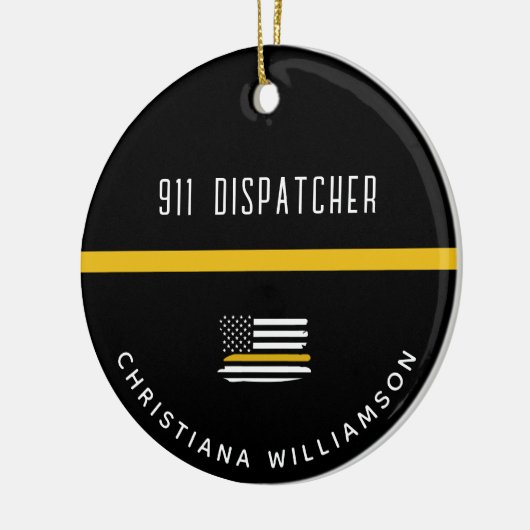 Aangepaste thin Gold Line Flag 911 Dispatcher Keramisch Ornament (Links)