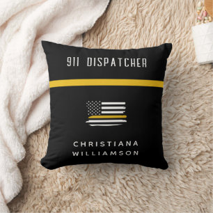 Aangepaste thin Gold Line Flag 911 Dispatcher Kussen