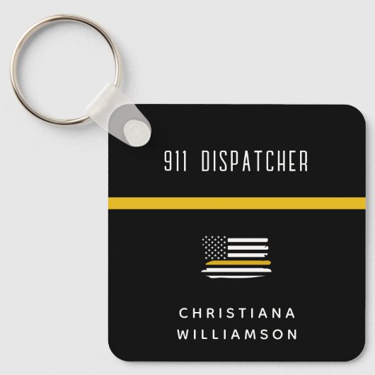 Aangepaste thin Gold Line Flag 911 Dispatcher Sleutelhanger (Voorkant)
