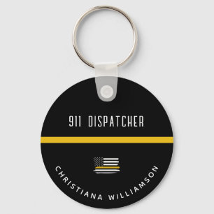 Aangepaste thin Gold Line Flag 911 Dispatcher Sleutelhanger