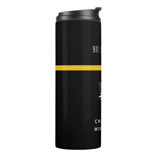 Aangepaste thin Gold Line Flag 911 Dispatcher Thermosbeker (Gedraaid links)