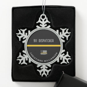 Aangepaste thin Gold Line Flag 911 Dispatcher Tin Sneeuwvlok Ornament