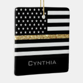 Aangepaste thin Gold Line Glitter Flag Keramisch Ornament (Rechts)