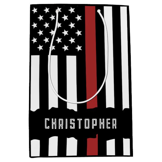 Aangepaste thin Red Line Firefighter-waardering Medium Cadeauzakje (Voorkant)