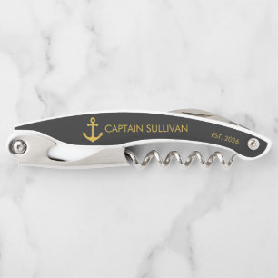 Aangepaste Thuisbar Monogram Zwar Goud Anker Kurkentrekker