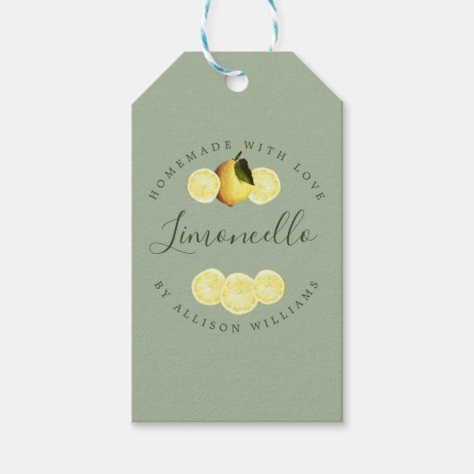 Aangepaste Thuisgemaakte Limoncello lauriergroen Cadeaulabel (Voorkant)