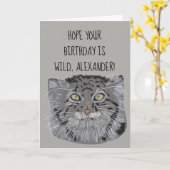 Aangepaste Tibetaanse Pallas Cat Wild Verjaardag K Kaart (Gele Bloem)