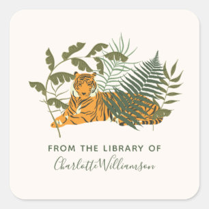 Aangepaste Tijger Uit De Bibliotheek van Ex-Libris Vierkante Sticker