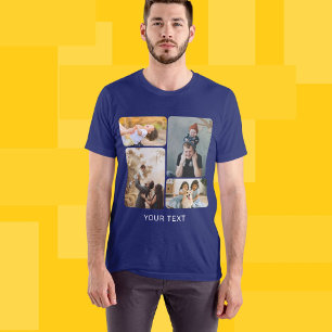 Aangepaste Toevoegen 4 Foto Collage en Tekst T-shirt