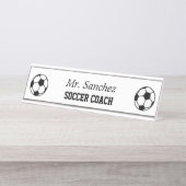 Aangepaste trainer zwart-wit voetbal logo bureau naambordje (Voorkant)