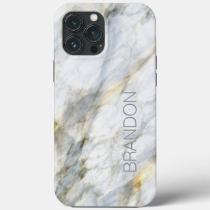 Aangepaste Trendy Blue Grey Brown Marble Stone Tex iPhone 13 Pro Max Hoesje