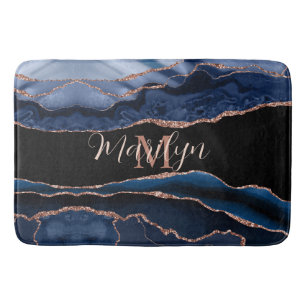 Aangepaste trendy marineblauwe agaat roze gouden g badmat