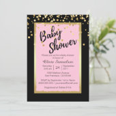 Aangepaste Trendy Roze Black Baby Shower-uitnodigi Kaart (Staand voorkant)