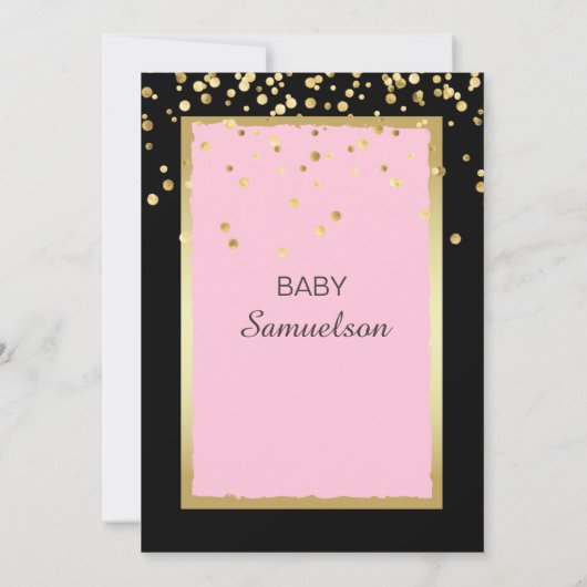 Aangepaste Trendy Roze Black Baby Shower-uitnodigi Kaart (Achterkant)