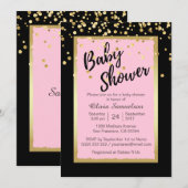 Aangepaste Trendy Roze Black Baby Shower-uitnodigi Kaart (Voorkant / Achterkant)