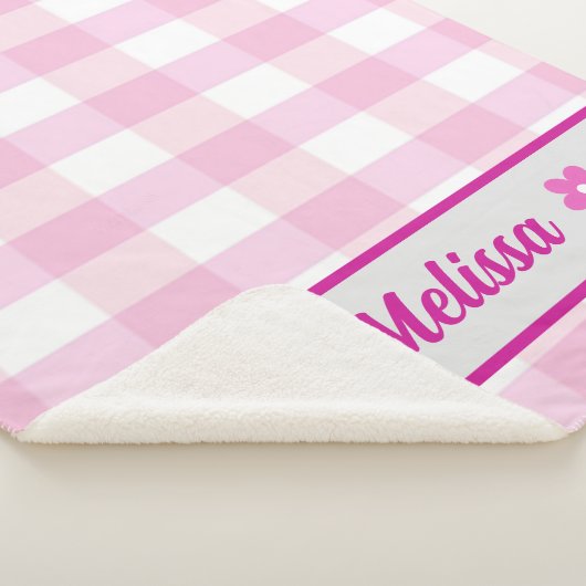 Aangepaste Trendy Schattige Roze Wit Geruite Patro Sherpa Deken (3/4)