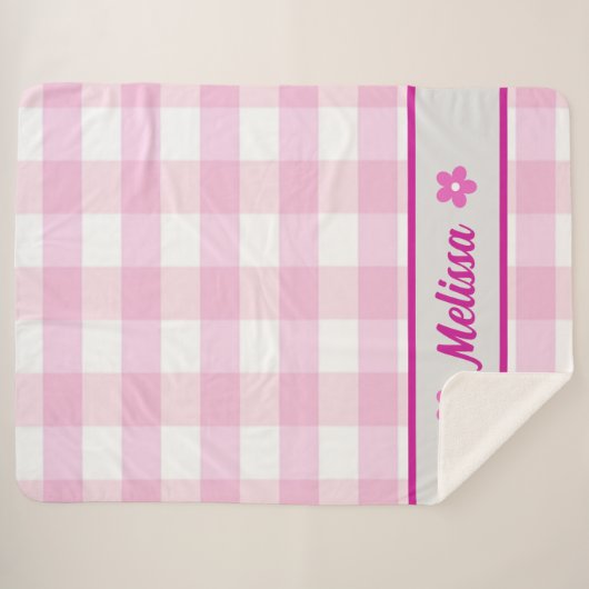 Aangepaste Trendy Schattige Roze Wit Geruite Patro Sherpa Deken (Voorkant (horizontaal))