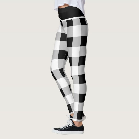 Aangepaste Trendy Zwart Wit Grijs Geruite Patroon Leggings (Links)