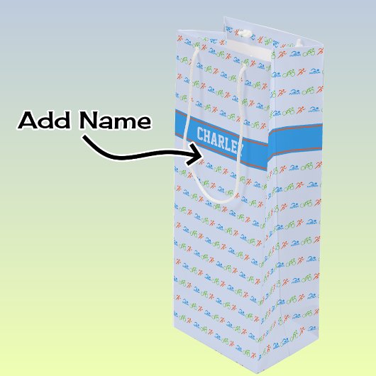 aangepaste triathlon-patroonnaam wijn cadeautas