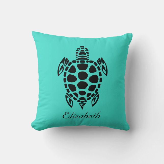 Aangepaste tribale Zee Turquoise Kussen (Voorkant)