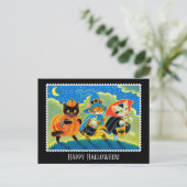 Aangepaste Trick or treat Halloween Cat Witch Briefkaart (Staand voorkant)