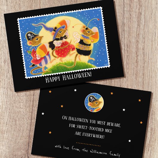 Aangepaste Trick or treat Halloween Mice Flat Kaart