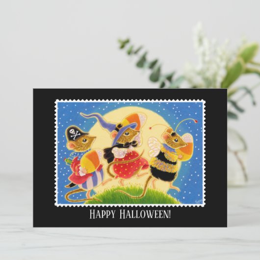 Aangepaste Trick or treat Halloween Mice Flat Kaart (Staand voorkant)