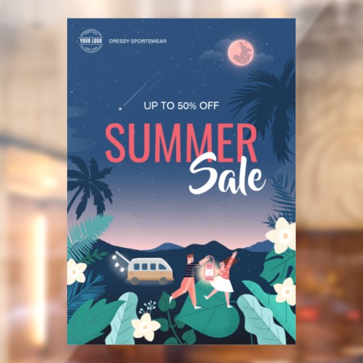 Aangepaste Tropical Palm Summer Sale Zakelijke adv Raamsticker (Vel 2)