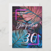 Aangepaste tropische bladeren Neon Pink 30e verjaa Kaart (Voorkant)