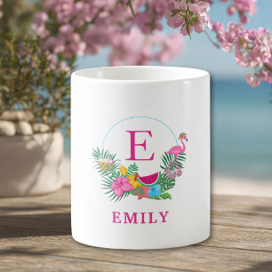 Aangepaste Tropische Flamingo Bloemige Monogram Koffiemok