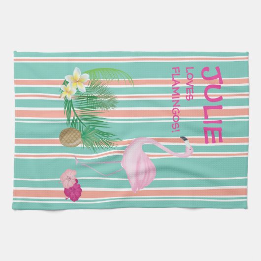 Aangepaste Tropische Flamingo Tea Towel Theedoek (Horizontaal)