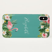 Aangepaste tropische Floral Flamingo Blauwgroen Case-Mate iPhone Case (Achterkant (horizontaal))