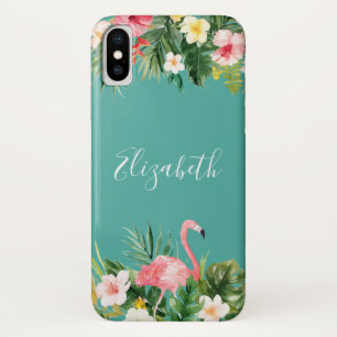 Aangepaste tropische Floral Flamingo Blauwgroen iPhone X Hoesje