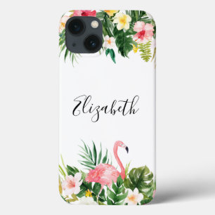 Aangepaste tropische Floral Flamingo Tough iPhone 13 Hoesje