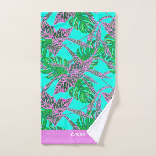 Aangepaste tropische groene naam modern monstera T Handdoek (Handdoek)