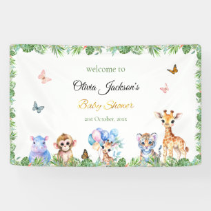 Aangepaste Tropische Jungle Baby dieren Baby Showe Spandoek
