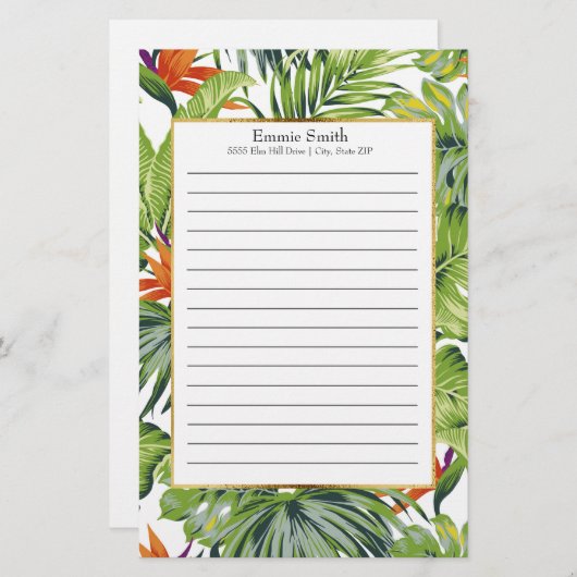 Aangepaste Tropische Leaves Oranje Flowers Briefpapier (Voorkant / Achterkant)