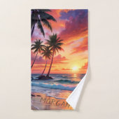 Aangepaste tropische strand zonsondergang | kustsp handdoek (Handdoek)